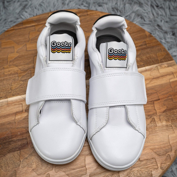 GOATS Sneakers Platform Smooth White Leather Slip On Hook Loop Chunky Size 6 EUC - Picture 3 of 9